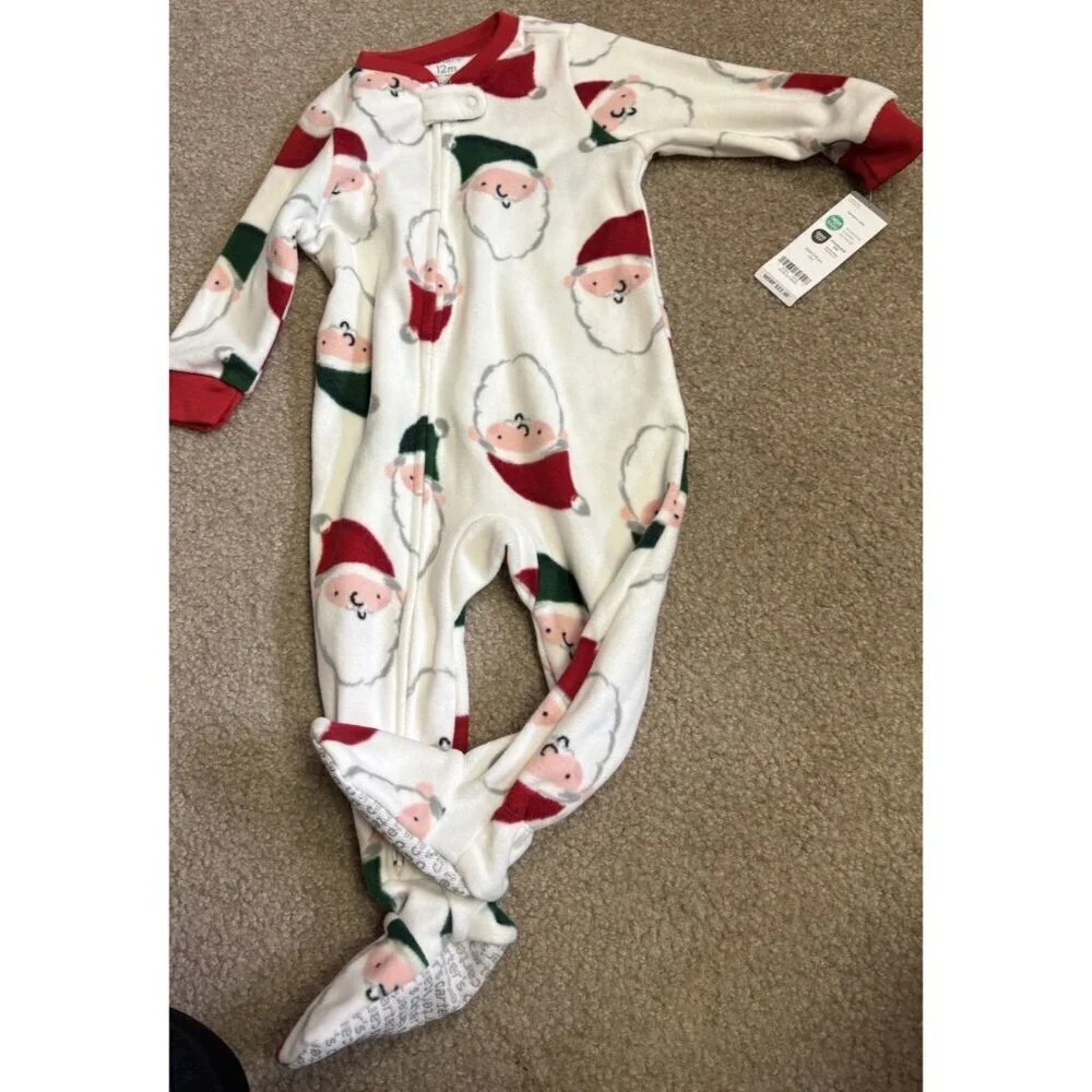 Infant Carters Fleece Baby Christmas Santa 1 Piece Footed Pajama 12 Months